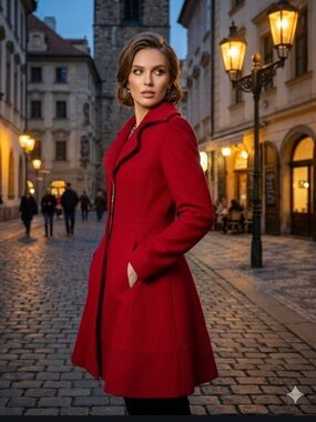 niniSHARE COUTURE Red Coat Size Medium Good Condition Designer Boutique